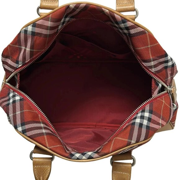 Auth Burberry Blue Label Red Black White Nylon Leather Handbag - Picture 7 of 8